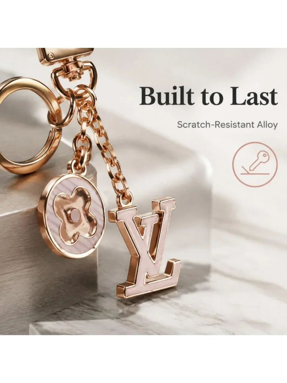 Chic Luxury Bag Accessories & Keychains - Gold Metal, Pink Enamel, Floral Design